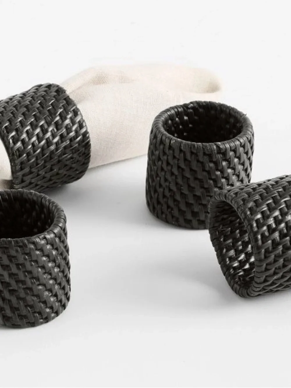 Pottery Barn Black Woven Napkin Rings Set of 4